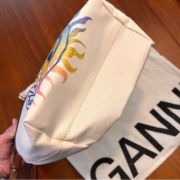 Ganni Cream and Brown Tote with Colorful Design - Picture 4 of 5